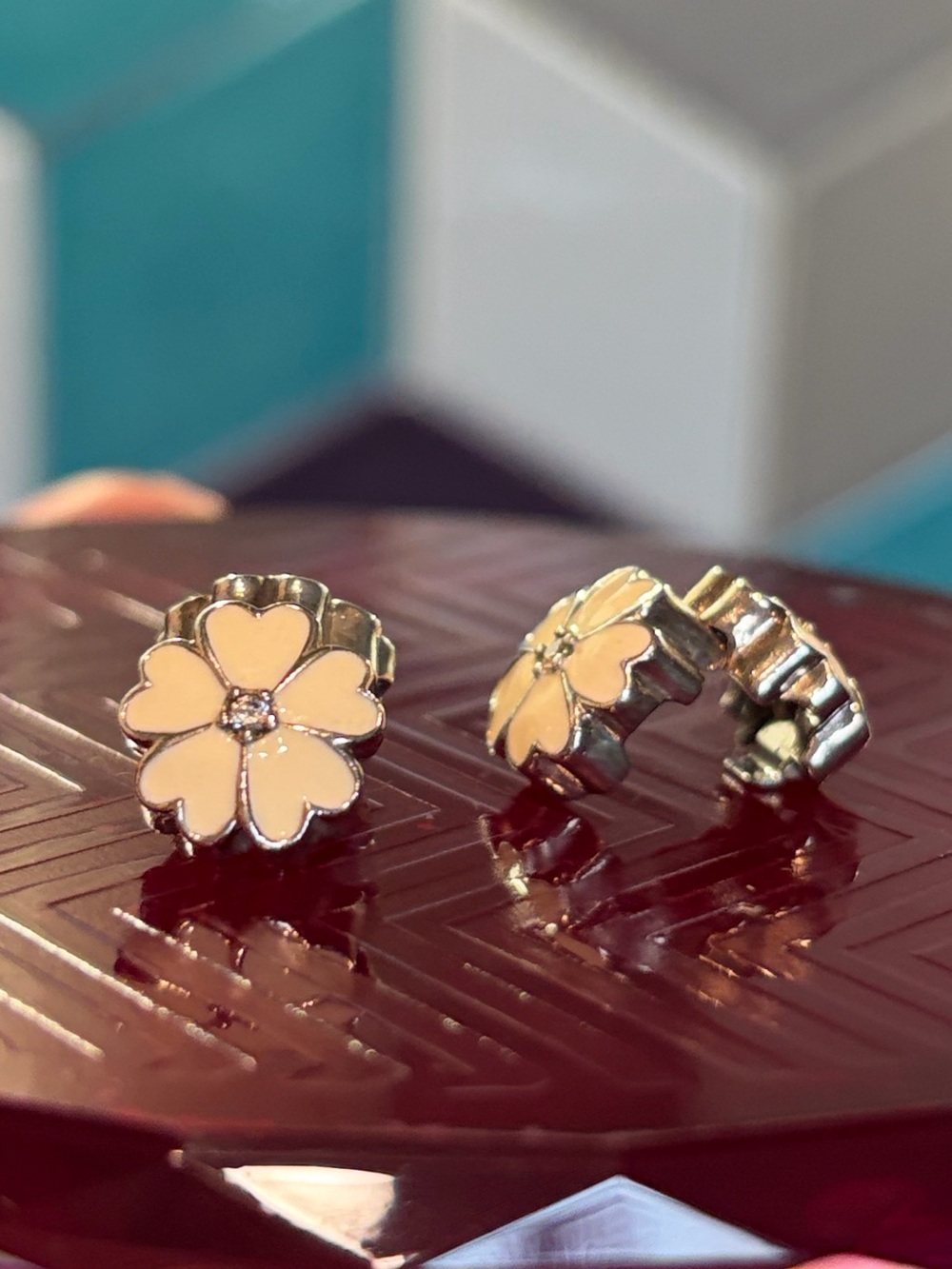 Pandora Sterling Silver 925 White Primrose Enamel  CZ CLIP Charm Set of (2)